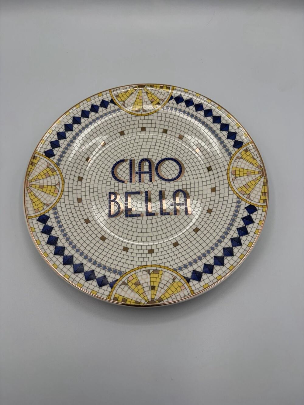 Bistro Tile Stoneware 24k Gold Accent Italia Dessert Plate Lemon